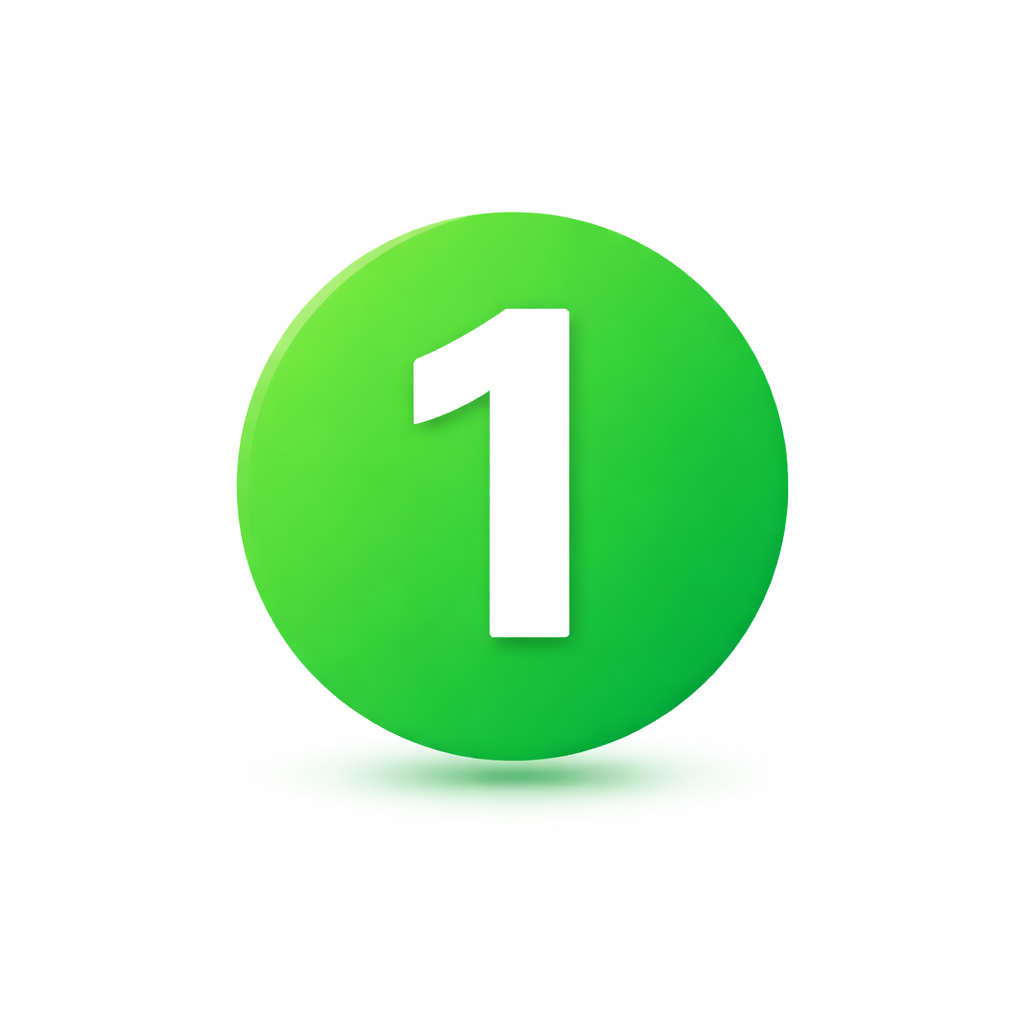 Green circle with number 1 step icon for process