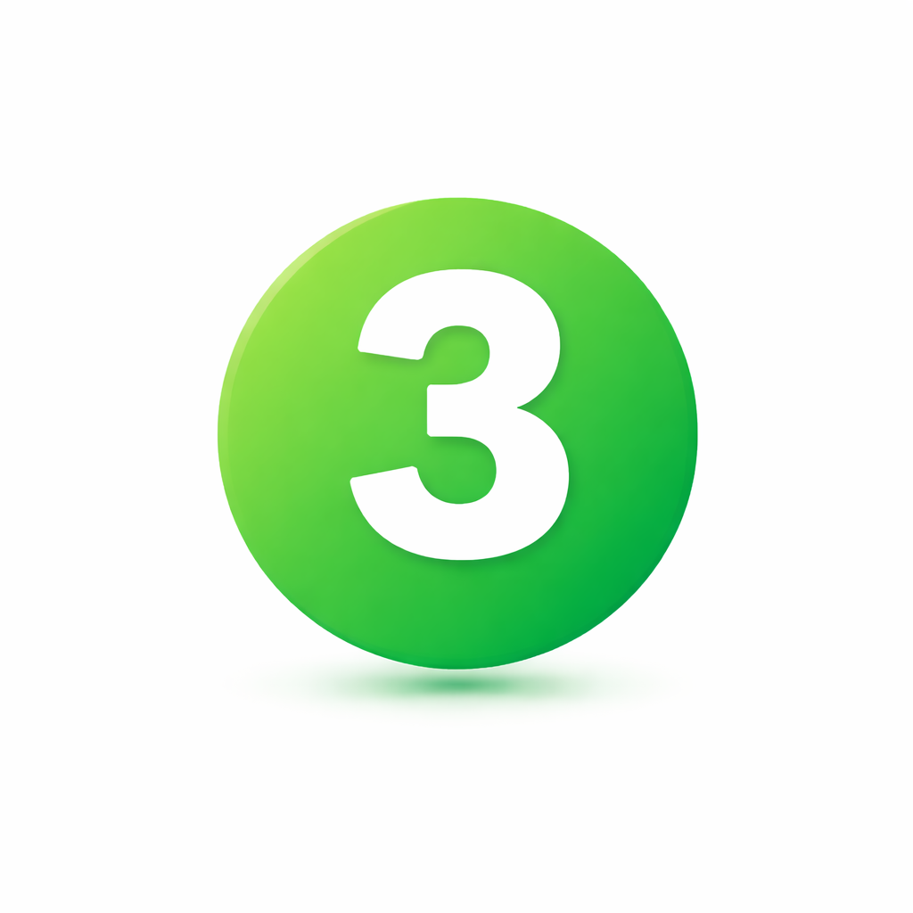 Green circle with number 3 step icon for automation process